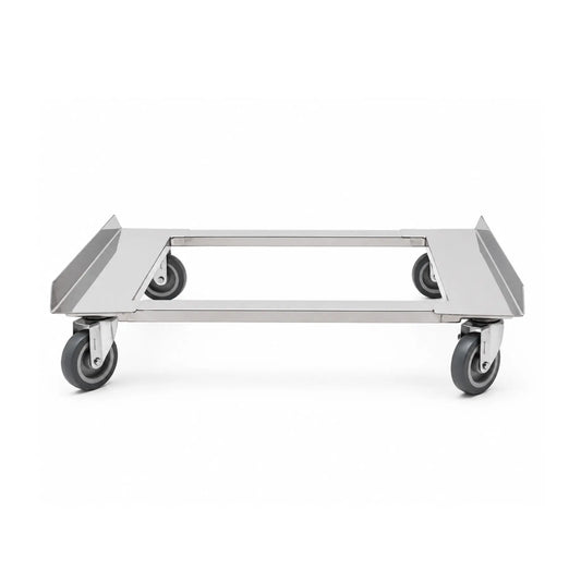 Cărucior profesional din inox pentru transport lăzi de carne și navete de pâine.