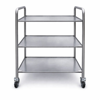 Cărucior de serviciu profesional din inox AISI 304 cu 3 polițe, vedere frontală