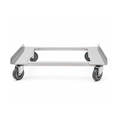 Cărucior profesional din inox pentru transport lăzi de carne și navete de pâine.