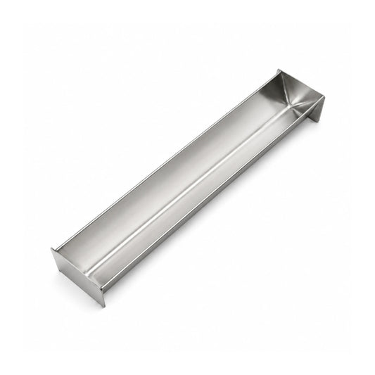 Formă terină triunghiulară din inox, vedere laterală pentru prezentare