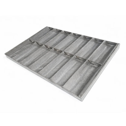 Tavă perforată pentru baghete din inox cu 14 canale, dimensiune 600x400x30 mm, vedere generală